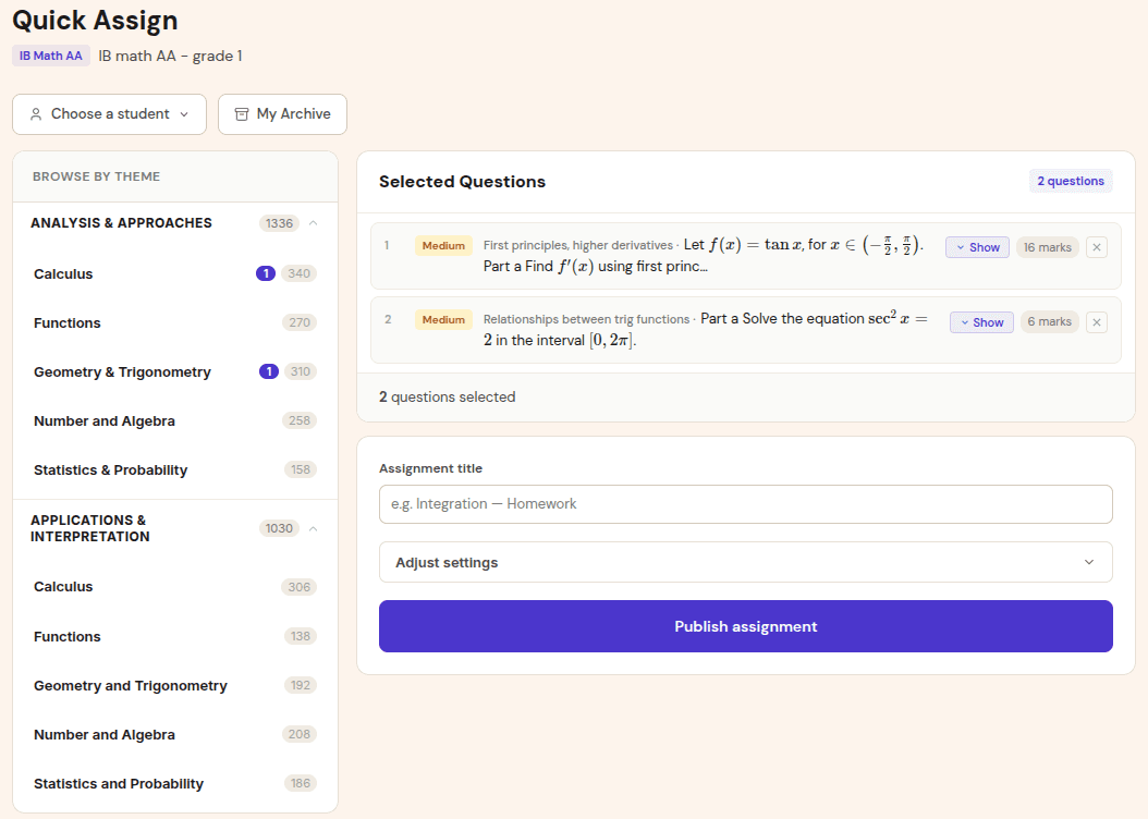 Gradenza assignment creation and grading workflow screenshot