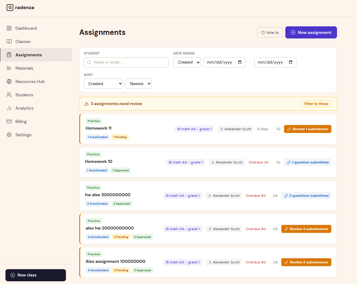 A grading tool for teachers screenshot